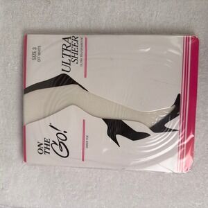 On The Go Ultra Sheer Pantyhose Off White Size 3 Sheer Toe Made in USA OTG-1